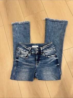 Flying Monkey Frayed Hem Cropped Blue Denim Jeans